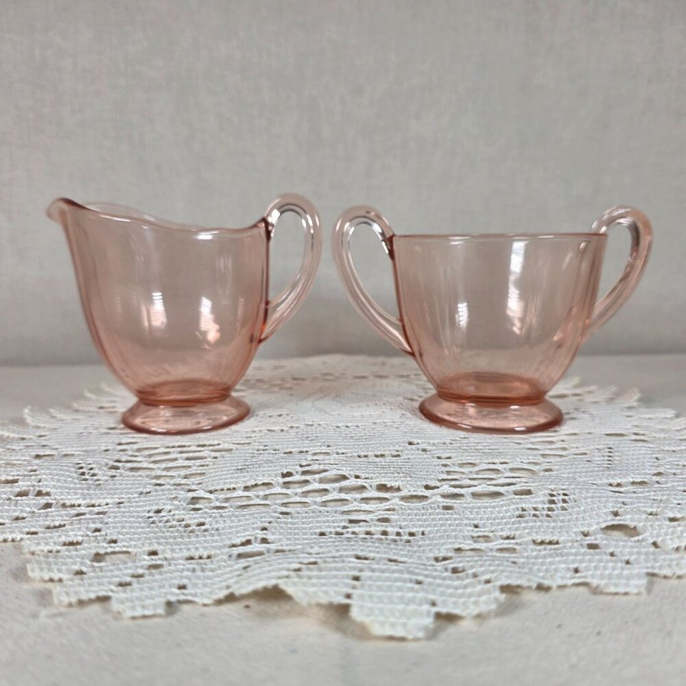 Vintage Fostoria Pink Fairfax Depression Glass Cream & Sugar Set Elegant